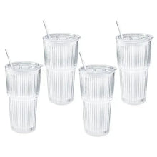 MesaRibbed20oz.GlassCupswithLidsandStraw_4-pack1 - Brands For Less USA