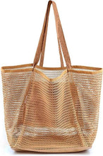 Mesh Beach Tote Bag, Extra Large, Waterproof Inner Pocket, Perfect for Beach, Pool, Travel & Family, Brown