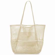 Bolso de playa de malla, extragrande, con bolsillo interior impermeable, ideal para la playa, la piscina, viajes y la familia, color marrón. 