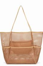 Bolso de playa de malla, extragrande, con bolsillo interior impermeable, ideal para la playa, la piscina, viajes y la familia, color marrón. 
