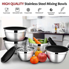 Mixing Bowls with Lids Set of 5, Vesteel Stainless Steel Mixing Bowls Metal Nesting Salad Bowls, Size 4.5, 3, 1.5, 1, 0.7 QT Great for Cooking, Baking, Serving - Blue