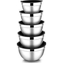 Mixing Bowls with Lids Set of 5, Vesteel Stainless Steel Mixing Bowls Metal Nesting Salad Bowls, Size 4.5, 3, 1.5, 1, 0.7 QT Great for Cooking, Baking, Serving - Blue