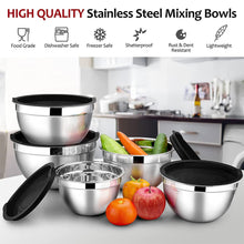 Mixing Bowls with Lids Set of 5, Vesteel Stainless Steel Mixing Bowls Metal Nesting Salad Bowls, Size 4.5, 3, 1.5, 1, 0.7 QT Great for Cooking, Baking, Serving - Blue