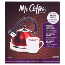 Hervidor de agua silbante Mr. Coffee Claredale de acero inoxidable de 1.7 cuartos en color rojo 