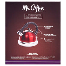 Hervidor de agua silbante Mr. Coffee Claredale de acero inoxidable de 1.7 cuartos en color rojo 