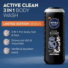 NIVEA MEN Real Madrid Limited Edition Design Active Clean 3-in-1 Men's Body Wash with Charcoal, Vanilla Bourbon Scent, 16.9 fl oz