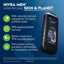 NIVEA MEN Real Madrid Limited Edition Design Active Clean 3-in-1 Men's Body Wash with Charcoal, Vanilla Bourbon Scent, 16.9 fl oz