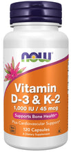 NOW Foods, Vitamin D3 & K2, 120 Capsules