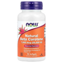 NOW Foods, Natural Beta Carotene, 7,500 mcg (25,000 IU), Softgels - Brands For Less USA