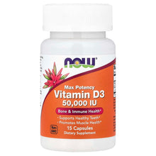 NOW Foods, Vitamin D3, Max Potency, 50,000 IU, 15 Capsules - Brands For Less USA