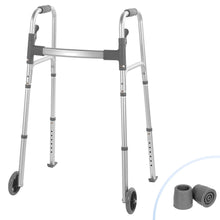 Naipo Compact Folding Walker with Trigger Release and Glide Skis for Seniors Elderly, 5 Inches Front Wheels Support Up to 350lbs, Silver - Brands For Less USA