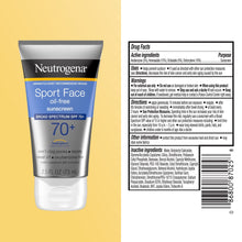 Neutrogena Sport Face Oil-Free Lotion Sunscreen Broad Spectrum SPF 70+, 2.5 fl oz (2 PACK )