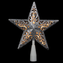 Northlight 8.5" Lighted Silver Glitter Star Cut Out Design Christmas Tree Topper - Clear Lights,