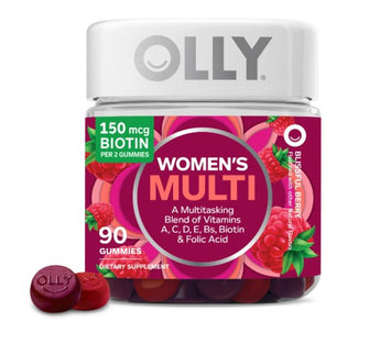 OLLY Women's Multivitamin Gummy, Vitamin A, D, C, E, Biotin, Folic Acid, Berry Flavor, 90 Ct