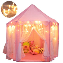 ORIAN Princess Castle Playhouse Tent for Girls with LED Star Lights – Indoor & Outdoor Large Kids Play Tent for Imaginative Games – Princess Tent, 230 Polyester Taffeta. Pink 55"x53".