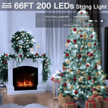 Ollny 66ft 200 LED Christmas String Lights, 8 Lighting Modes 3 Timing Waterproof Indoor Outdoor Christmas Lights for Holiday Decorations, White