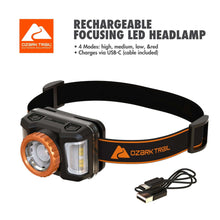 Ozark Trail 1000 Lumen Rechargeable Focusing Headlamp with USB Charging and Adjustable Strap