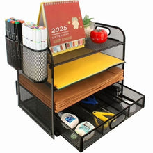 PHANCIR4-TierDeskOrganizer_NewOfficeSupplies_MetalDesktopFileOrganizer_StoragewithPull-outDrawer_1Pack - Brands For Less USA