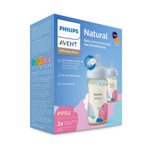Philips Avent Ppsu Natural Baby Bottles with Medium Flow Nipples (Flow 3), 9oz, with Decoration, 2-Pack, SCY943/02