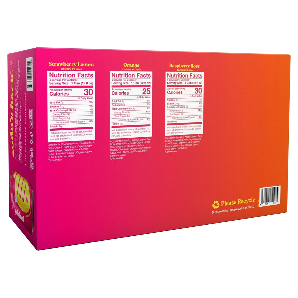Poppi Soda Juicy Faves, Variety Pack, 12 fl oz, 15-count– Brands For ...