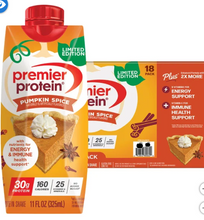 Premier 30g Protein PLUS Energy and Immune Support Shakes 11 fl. oz., 18-pack, Pumpkin Spice