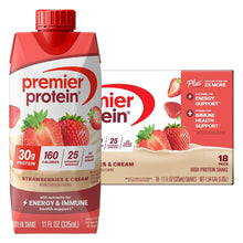 Premier 30g Protein PLUS Energy and Immune Support Shakes, Strawberries & Cream, 11 fl oz, 18-pack - Brands For Less USA