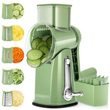 Pukomc Rotary Cheese Grater with Handle- 5 Blades, Suction Base, Mandoline Slicer & Veg Shredder with Blade Storage Box(Green)