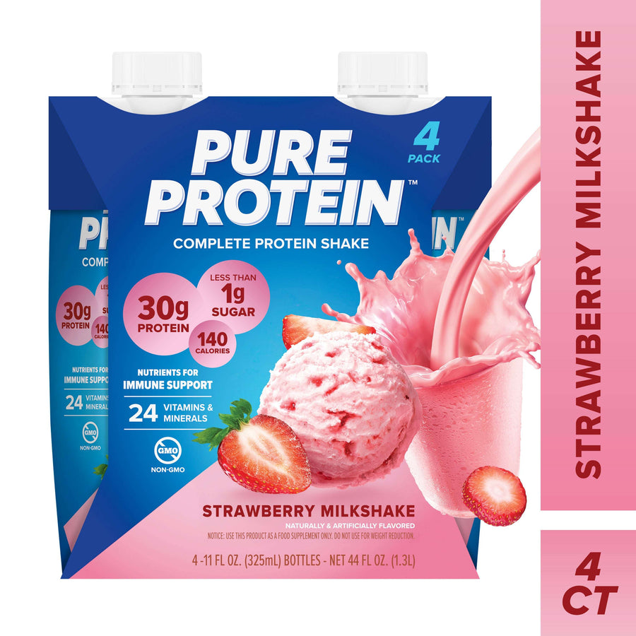 Pure Protein Shake, Strawberry Milkshake, 30g Protein, 11 fl oz, 4 Cou ...
