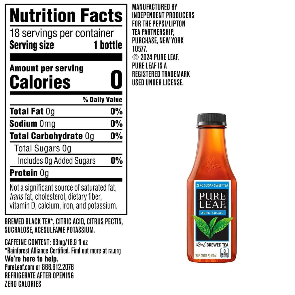 Pure Leaf Zero Sugar Real Brewed Tea Sweet Tea, 16.9 fl. oz., 18 pk ...