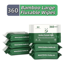 QingYa Bamboo Flushable Wet Wipes with Aloe, 360 Wipes (6 Packs) , Unbleached