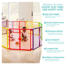 Regalo XL 2-in-1 Baby Safety Gate and Play Yard, Extra-Wide Configurable Panels, 260-Inch Coverage, Ages 6–24 Months, Multi-Color