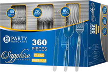 Party Bargains Disposable Cutlery set, SAPPHIRE Design, Clear Color, 360 Pieces: 180 Forks, 120 Spoons, 60 Knives - Brands For Less USA
