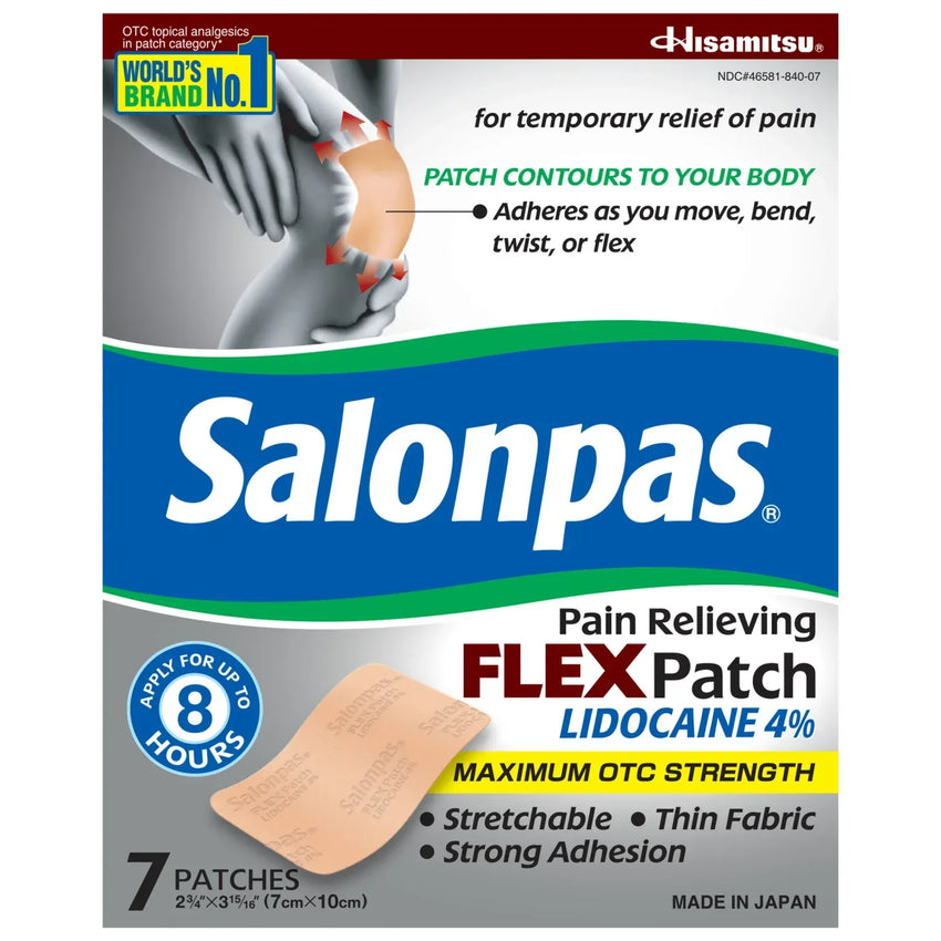 Salonpas Maximum Strength Flex Pain Relief Patch Lidocaine 4%, 8 Hours ...