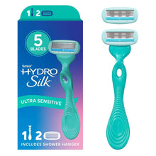 Schick Hydro Silk Ultra Sensitive Razor for Women, 5 Blade, 1 Handle, 2 Refills