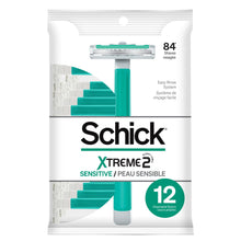 Schick Xtreme 2-Blade Sensitive Men's Disposable Razors, 12 Ct, With Vitamin E Strips, Non Slip Handle