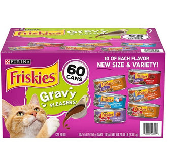 Purina Friskies Wet Cat Food, Gravy Pleasers Variety Pack 5.5 oz., 60 ct.