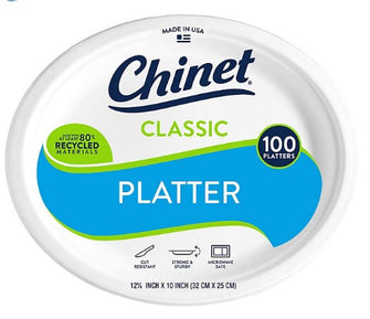 Chinet Classic Platter Paper Plate, 12.63" x 10", 100 ct.