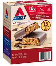 Atkins Chocolate Peanut Butter Meal Bars, High Fiber,  16g of Protein (15 ct.)