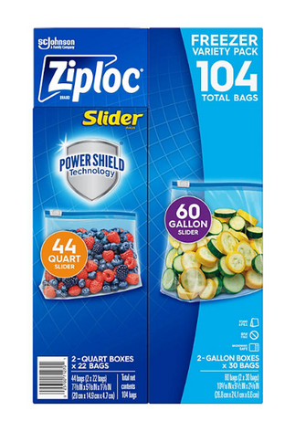 "Ziploc Slider Freezer Gallon & Quart Bags with Power Shield Technology,  104 ct."