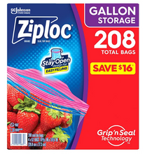 "Ziploc Gallon Storage Bags with New Stay Open Design,  208 ct."