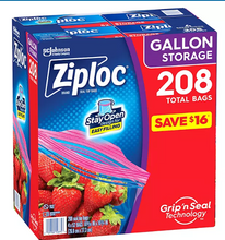 "Ziploc Gallon Storage Bags with New Stay Open Design,  208 ct."