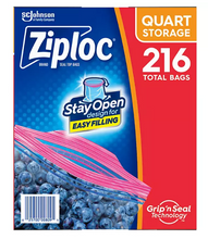 "Ziploc Storage Quart Bags with New Stay Open Design,  216 ct."