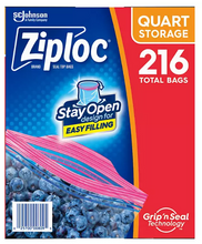 "Ziploc Storage Quart Bags with New Stay Open Design,  216 ct."