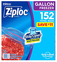 "Ziploc Gallon Freezer Bags with New Stay Open Design,  152 ct."