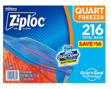 Ziploc Easy Open Tabs Freezer Quart Bags with New Stay Open Design, 216 ct.