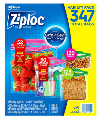 Ziploc Easy Open Bags Variety Pack with New Stay Open Design, 347 ct.