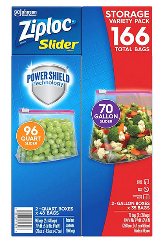 Ziploc Slider Storage Bags Variety Pack, Quart 96 ct., Gallon 70 ct.