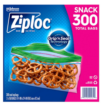 Ziploc Grip 'n Seal Top Snack Bags, 300 ct.