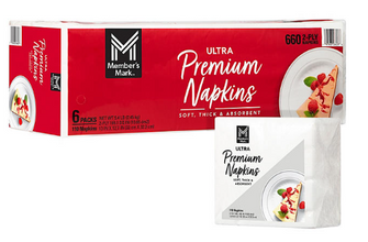 Member's Mark Premium White 2-Ply Napkins, 13" x 12.7" 110/pk., 6 pk