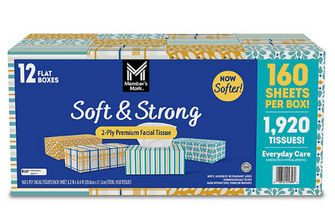 MemberÕs Mark 2-Ply Facial Tissues, Flat Boxes (160 tissues/box, 12 boxes)